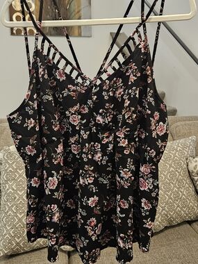 Maurices Black Floral Strappy Tank